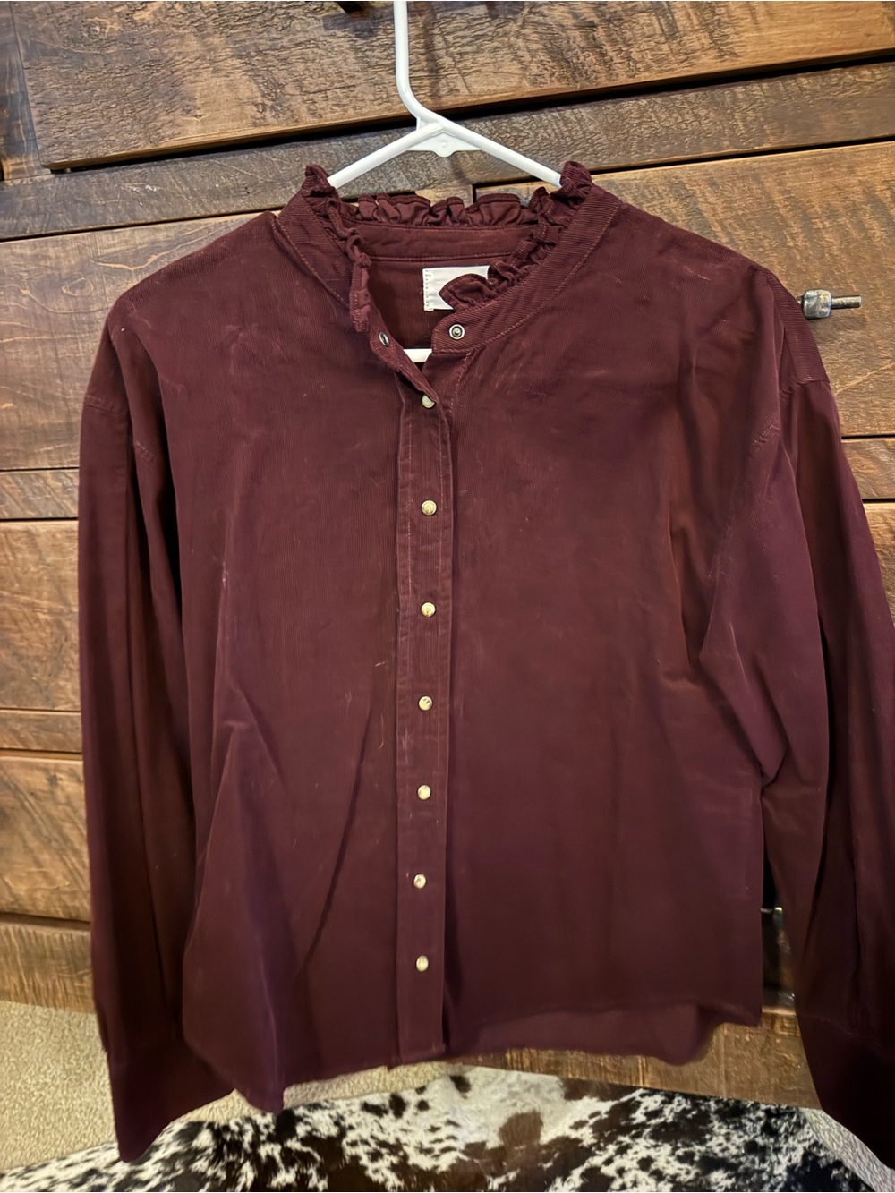 Dear John Burgundy Button-Down Ruffle Collar Shirt